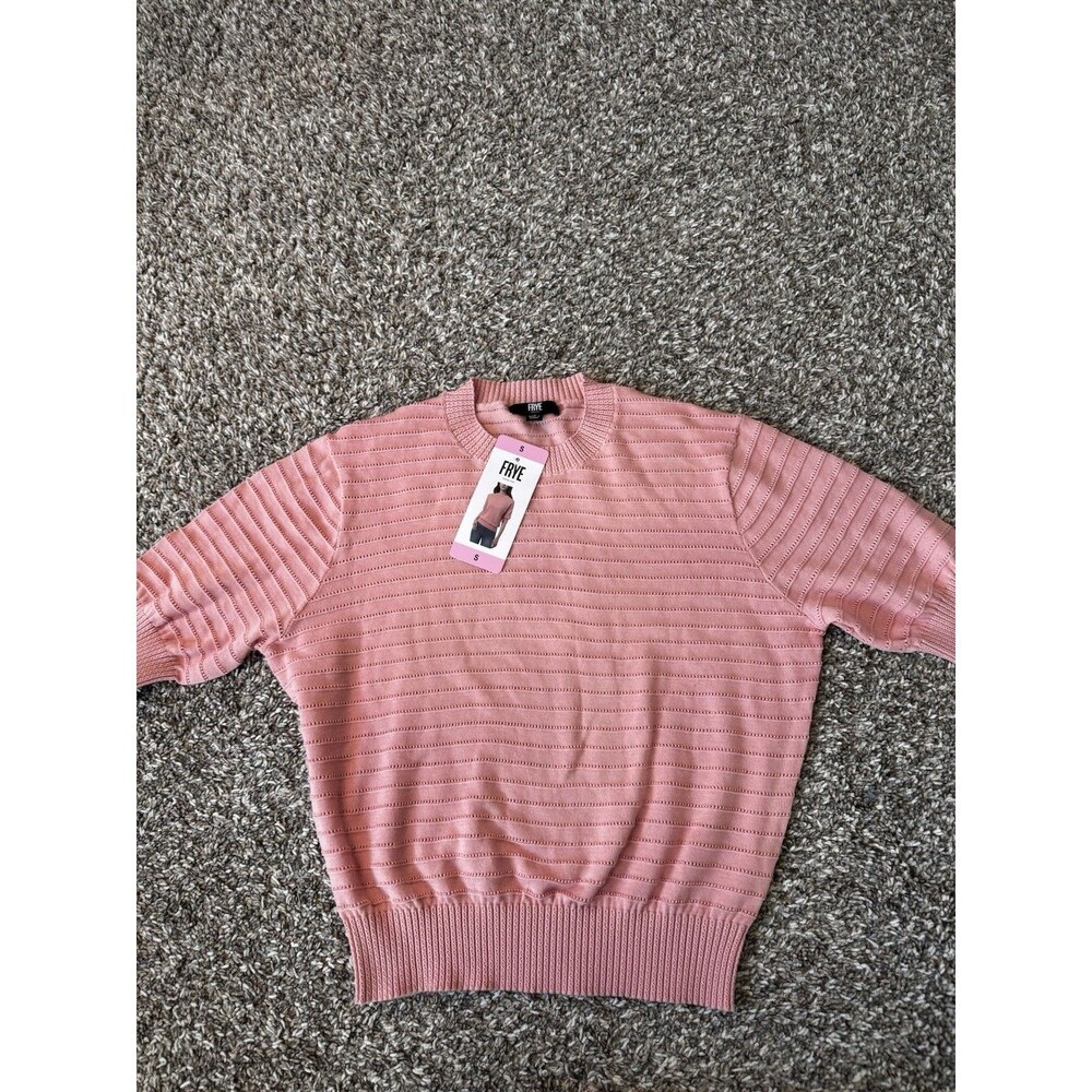 Frye Womens Short Sleeve Sweater Small Pink Pointelle Knit Cotton NWT